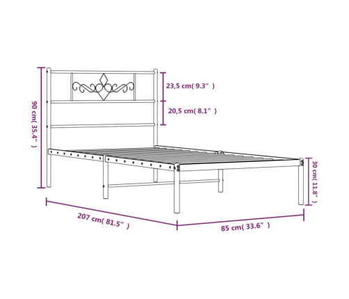 Estructura cama sin colchón con cabecero metal negro 80x200 cm