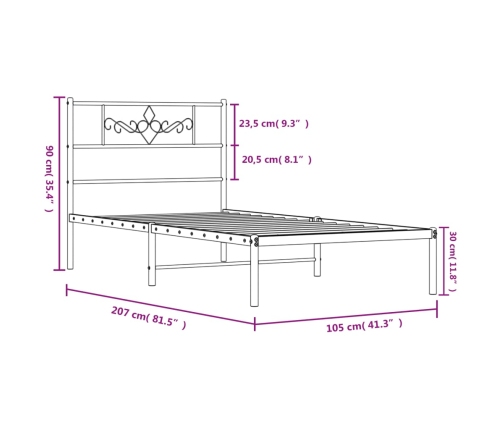 Estructura cama sin colchón con cabecero metal negro 100x200 cm