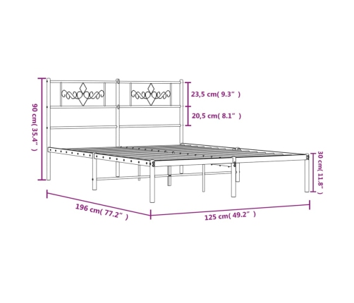 Estructura cama sin colchón con cabecero metal negro 120x190 cm