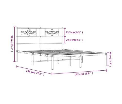 Estructura cama sin colchón con cabecero metal negro 135x190 cm