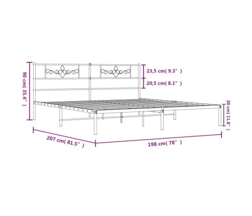 Estructura cama sin colchón con cabecero metal negro 193x203 cm