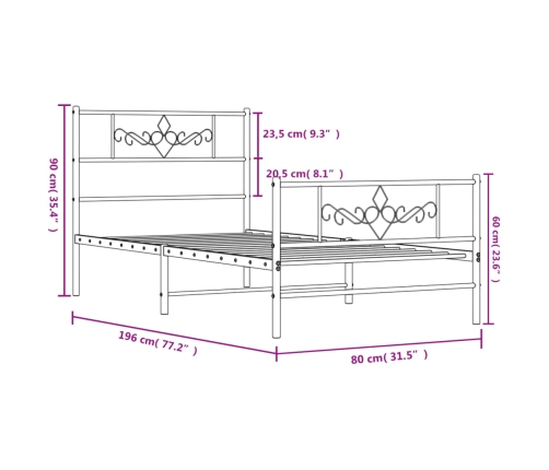 Estructura cama sin colchón con estribo metal negro 75x190 cm