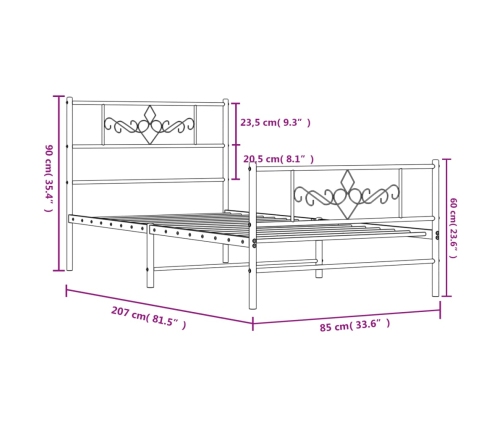 Estructura cama sin colchón con estribo metal negro 80x200 cm