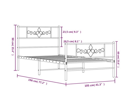 Estructura cama sin colchón con estribo metal negro 100x190 cm