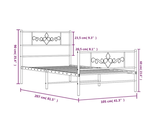 Estructura cama sin colchón con estribo metal negro 100x200 cm