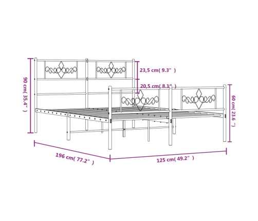 Estructura cama sin colchón con estribo metal negro 120x190 cm