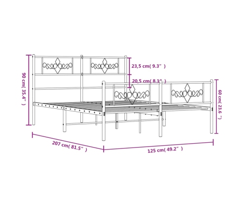 Estructura cama sin colchón con estribo metal negro 120x200 cm