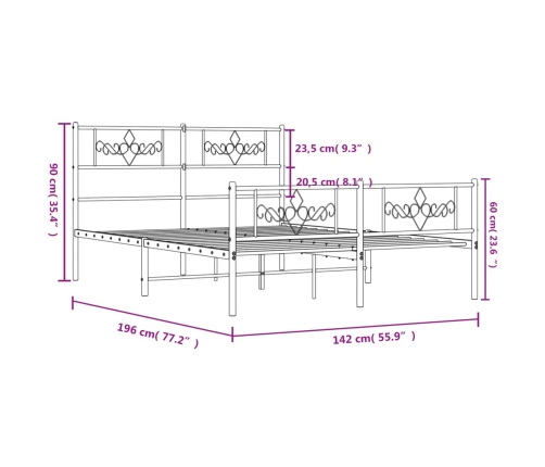 Estructura cama sin colchón con estribo metal negro 135x190 cm