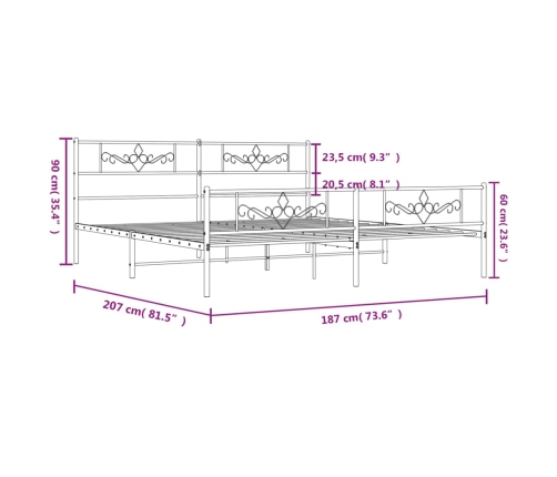 Estructura cama sin colchón con estribo metal negro 180x200 cm