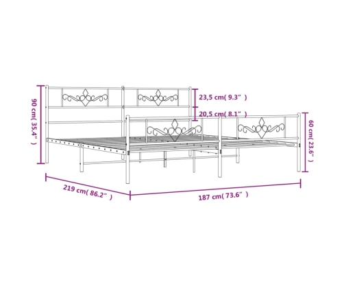 Estructura de cama cabecero y estribo metal negro 183x213cm