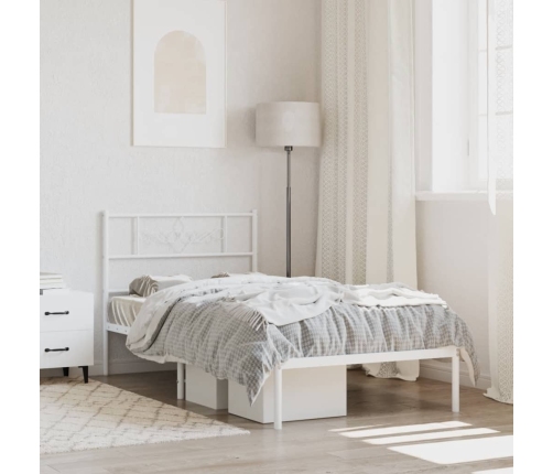 Estructura cama sin colchón con cabecero metal blanco 100x190cm