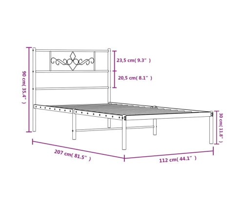 Estructura cama sin colchón con cabecero metal blanco 107x203cm