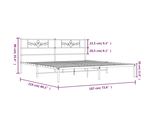 Estructura cama sin colchón con cabecero metal blanco 183x213cm