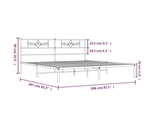 Estructura cama sin colchón con cabecero metal blanco 200x200cm