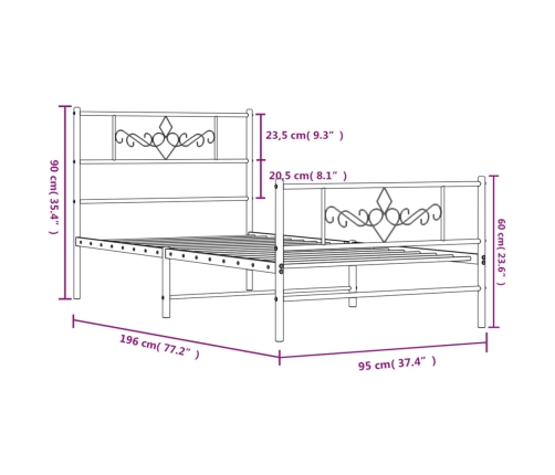 Estructura cama sin colchón con estribo metal blanco 90x190 cm