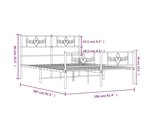 Estructura cama sin colchón con estribo metal blanco 150x200 cm