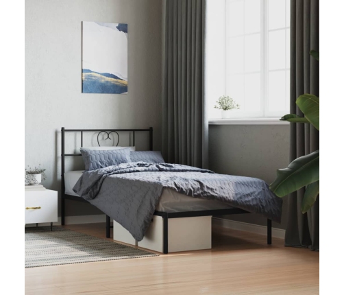Estructura cama sin colchón con cabecero metal negro 80x200 cm