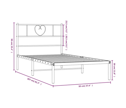 Estructura cama sin colchón con cabecero metal negro 90x200 cm