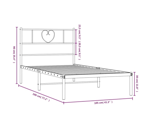 vidaXL Estructura de cama con cabecero metal negro 100x190 cm