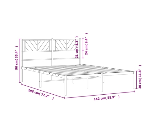 vidaXL Estructura de cama con cabecero metal negro 135x190 cm