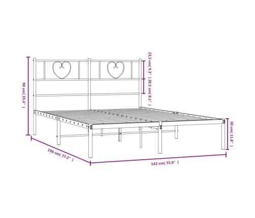 vidaXL Estructura de cama con cabecero metal negro 135x190 cm