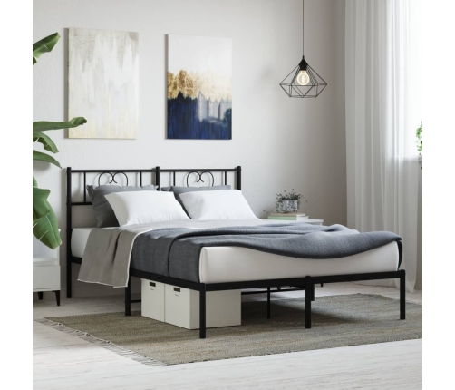 vidaXL Estructura de cama con cabecero metal negro 135x190 cm