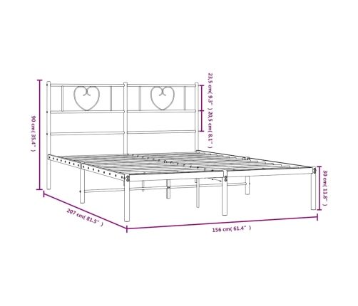 Estructura cama sin colchón con cabecero metal negro 150x200 cm