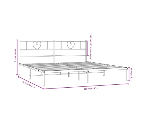 Estructura cama sin colchón con cabecero metal negro 200x200 cm