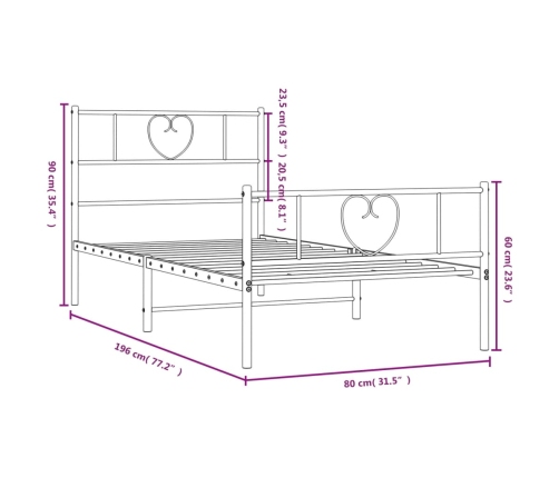 Estructura cama sin colchón con estribo metal negro 75x190 cm