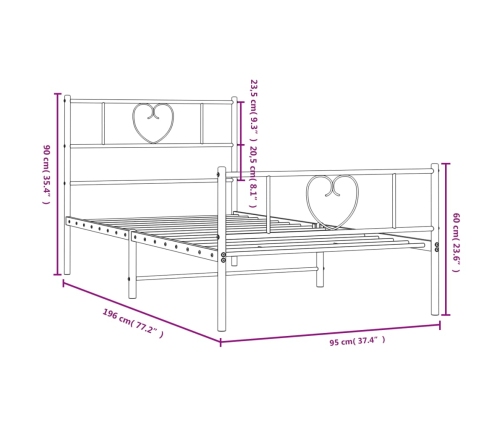 Estructura cama sin colchón con estribo metal negro 90x190 cm