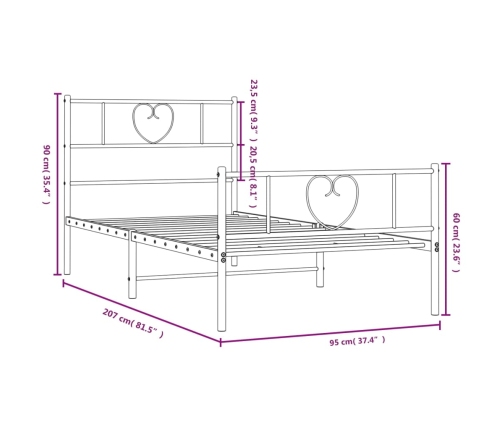 Estructura cama sin colchón con estribo metal negro 90x200 cm