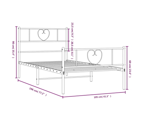 Estructura cama sin colchón con estribo metal negro 100x190 cm