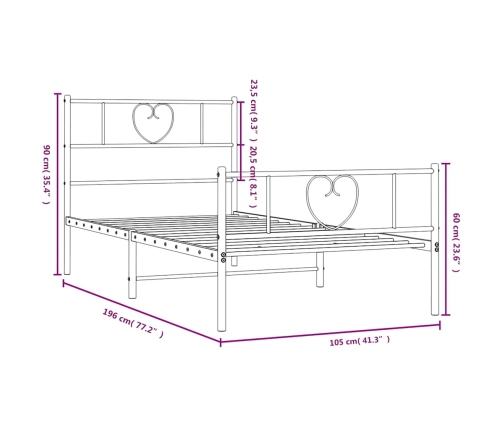 Estructura cama sin colchón con estribo metal negro 100x190 cm