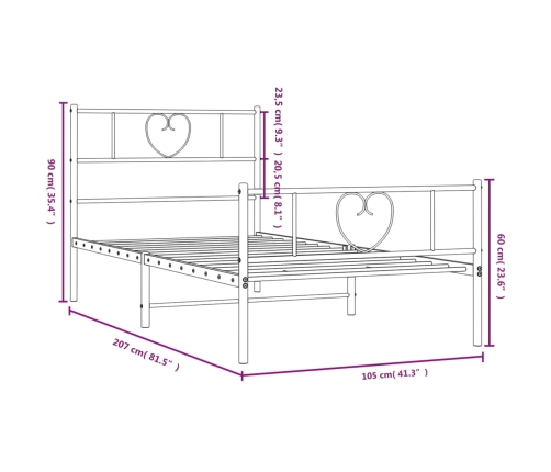 vidaXL Estructura de cama con cabecero y estribo metal negro 100x200cm