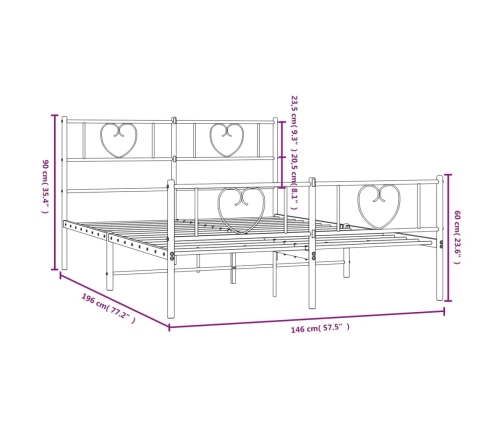 Estructura cama sin colchón con estribo metal negro 140x190 cm