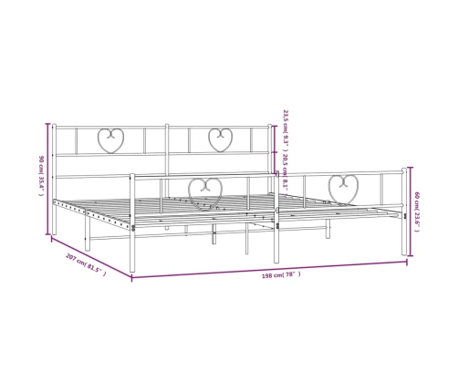 Estructura cama sin colchón con estribo metal negro 193x203 cm