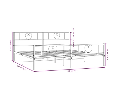 Estructura cama sin colchón con estribo metal negro 193x203 cm