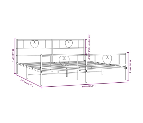 vidaXL Estructura de cama cabecero y estribo metal negro 200x200 cm