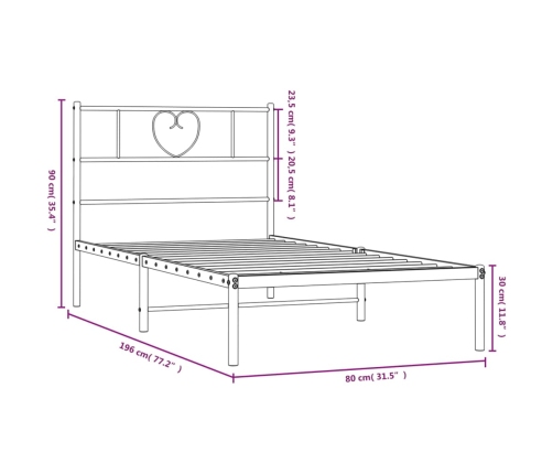 Estructura cama sin colchón con cabecero metal blanco 75x190 cm