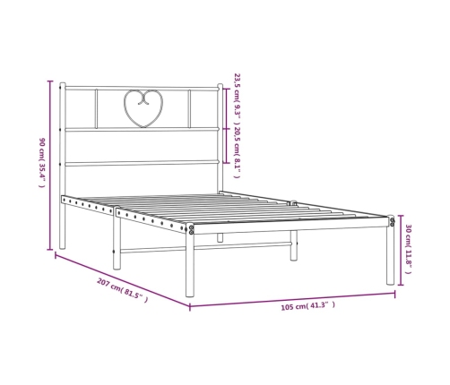 Estructura cama sin colchón con cabecero metal blanco 100x200cm