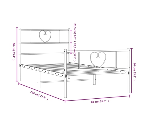 Estructura cama sin colchón con estribo metal blanco 75x190 cm