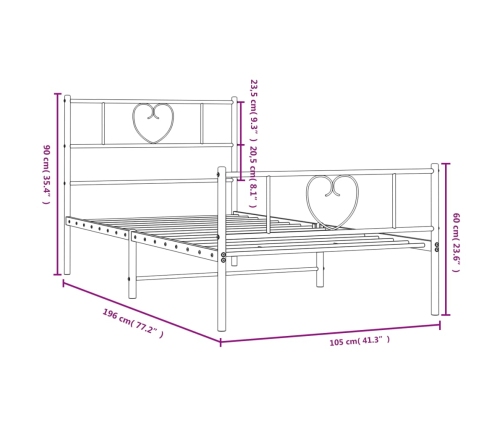 Estructura cama sin colchón con estribo metal blanco 100x190 cm