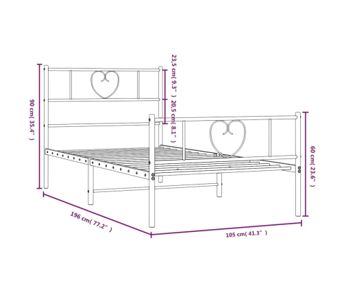 Estructura cama sin colchón con estribo metal blanco 100x190 cm