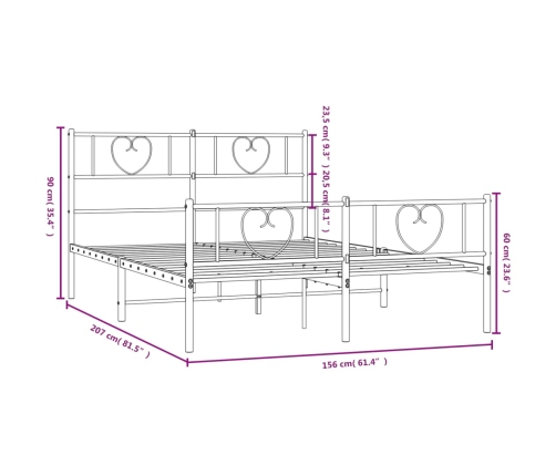 Estructura cama sin colchón con estribo metal blanco 150x200 cm