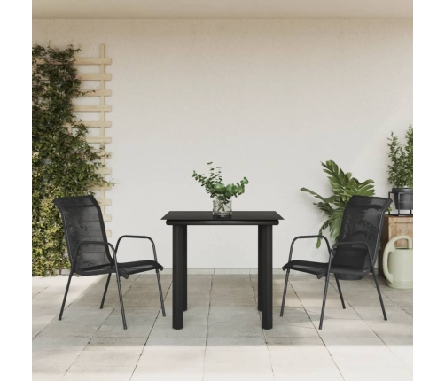Juego de comedor para jardín 3 piezas acero y textilene negro