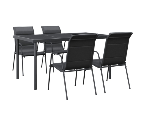 Juego de comedor para jardín 5 piezas acero y textilene negro