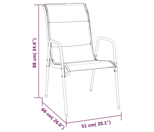 Juego de comedor para jardín 5 piezas acero y textilene negro