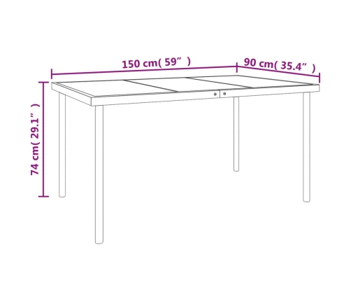Juego de comedor para jardín 5 piezas acero y textilene negro