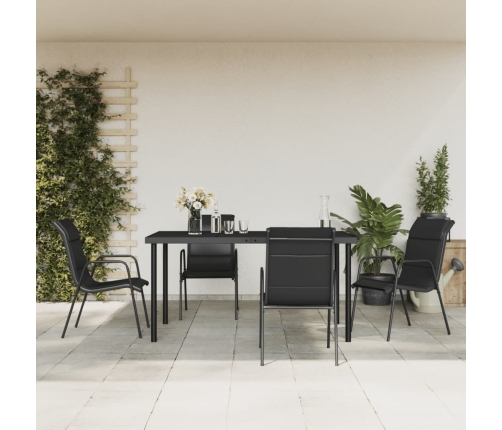 Juego de comedor para jardín 5 piezas acero y textilene negro
