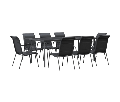 Juego de comedor para jardín 9 piezas acero y textilene negro